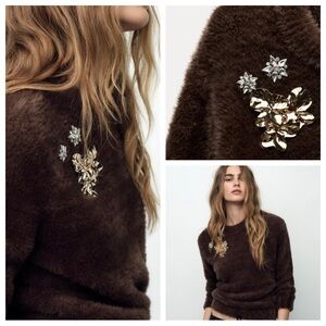 Zara Embellished Fuzzy Sweater